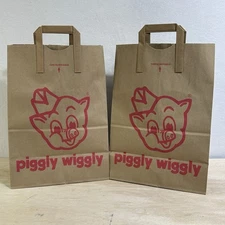 Piggly Wiggly Brown Paper Grocery Bags with  Handles Red Logo 2 Large Bags