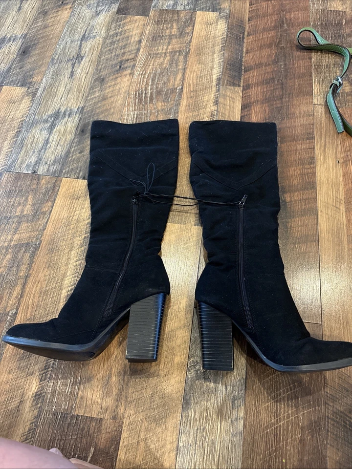 Bamboo Women's Size 5.5 Black Over the Knee Boots Faux Suede 3" Heel Zipper - Image 4 of 4