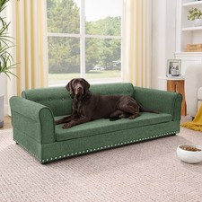 Oversized Pet Sofa ,Elegant Modern Linen Fabric Elevated Dog Sofa Bed, Green