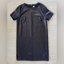 Gap Sequin Tee black shift short sleeve mini dress back zip closure women 6 NWT