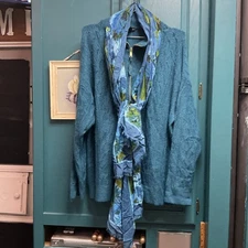 Talbots Cotton Soft Sweater and Scarf Set In Beautiful Peacock Teal XL A19