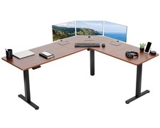 VIVO Dark Walnut / Black Electric 75" x 63" Corner Desk, L-Shaped Workstation