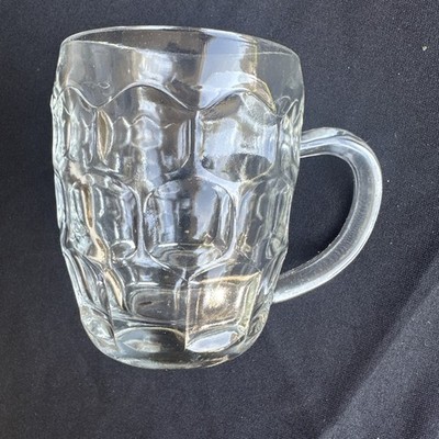 Set of 4 Ravenhead Dimple Thumbprint Clear Glass Beer 1/2  Pint Mug Made England