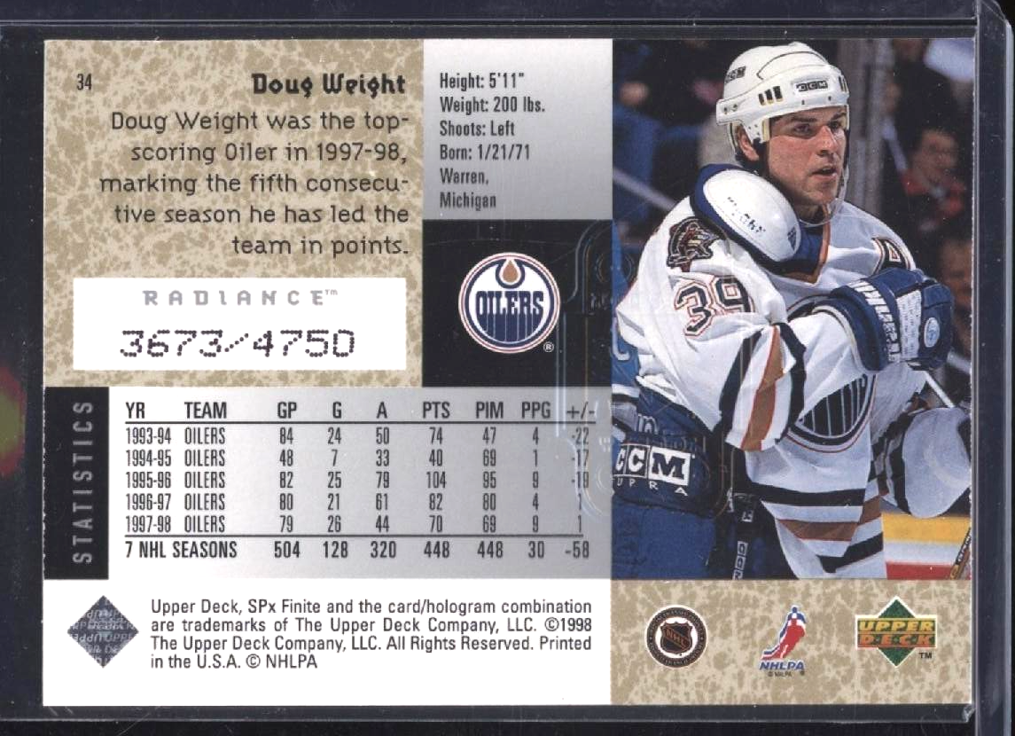 1998-99 SPx Finite Doug Weight #34 Radiance /4750 | eBay
