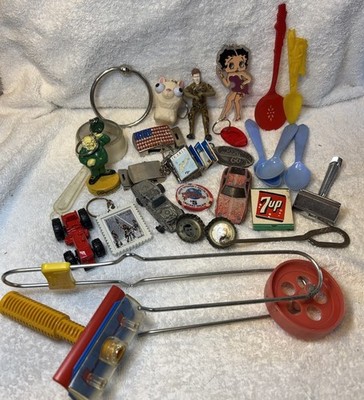 VTG Junk Drawer Lot (25) Hot Wheels, Whew-Lo, Betty Boop, AA Spoons, Key Chains.