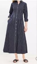 Loft Button Front Belted Midi Maxi Dress Navy, Size 8
