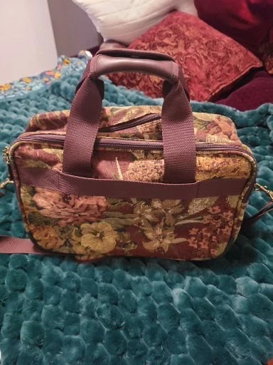 Sac De Voyage Vintage Ricardo Beverly Hills - Tapisserie Florale Bordeaux, Roues, Occasion