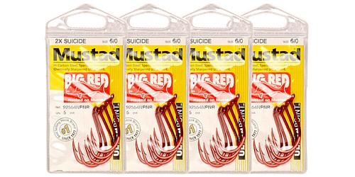Mustad Big Red 6/0 Suicide Snapper Bait Hook 4 confezioni 92554NPNR + 1 toppa Mustad - Foto 2 di 6