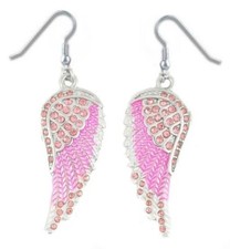 Women's Pink Stainless Angel Wing Earrings with Pink Crystals 69