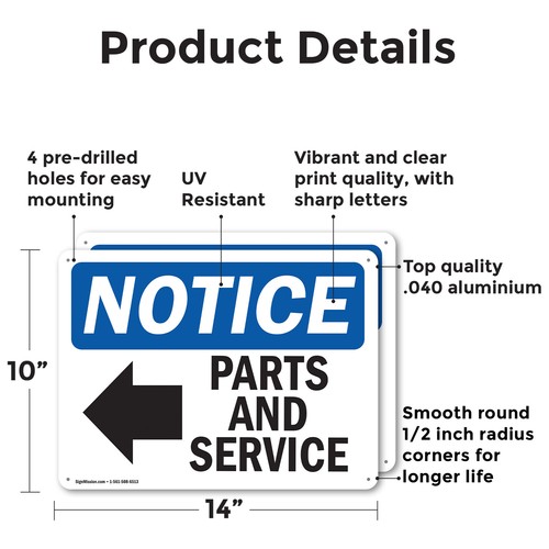 (2 Pack) Parts And Service [Left Arrow] OSHA Notice Sign Decal Metal Plastic - Bild 2 von 23