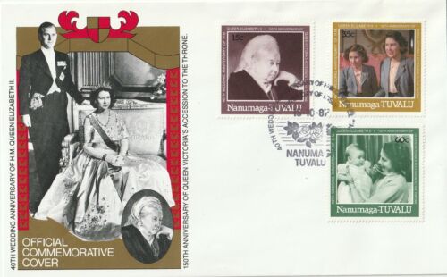 1987 Tuvalu/Nanumaga FDC cover 40th Wedding Anniversary Queen Elizabeth II -2cov