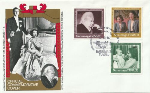 1987 Tuvalu/Nanumaga FDC cover 40th Wedding Anniversary Queen Elizabeth II -2cov - 第 1/4 張圖片