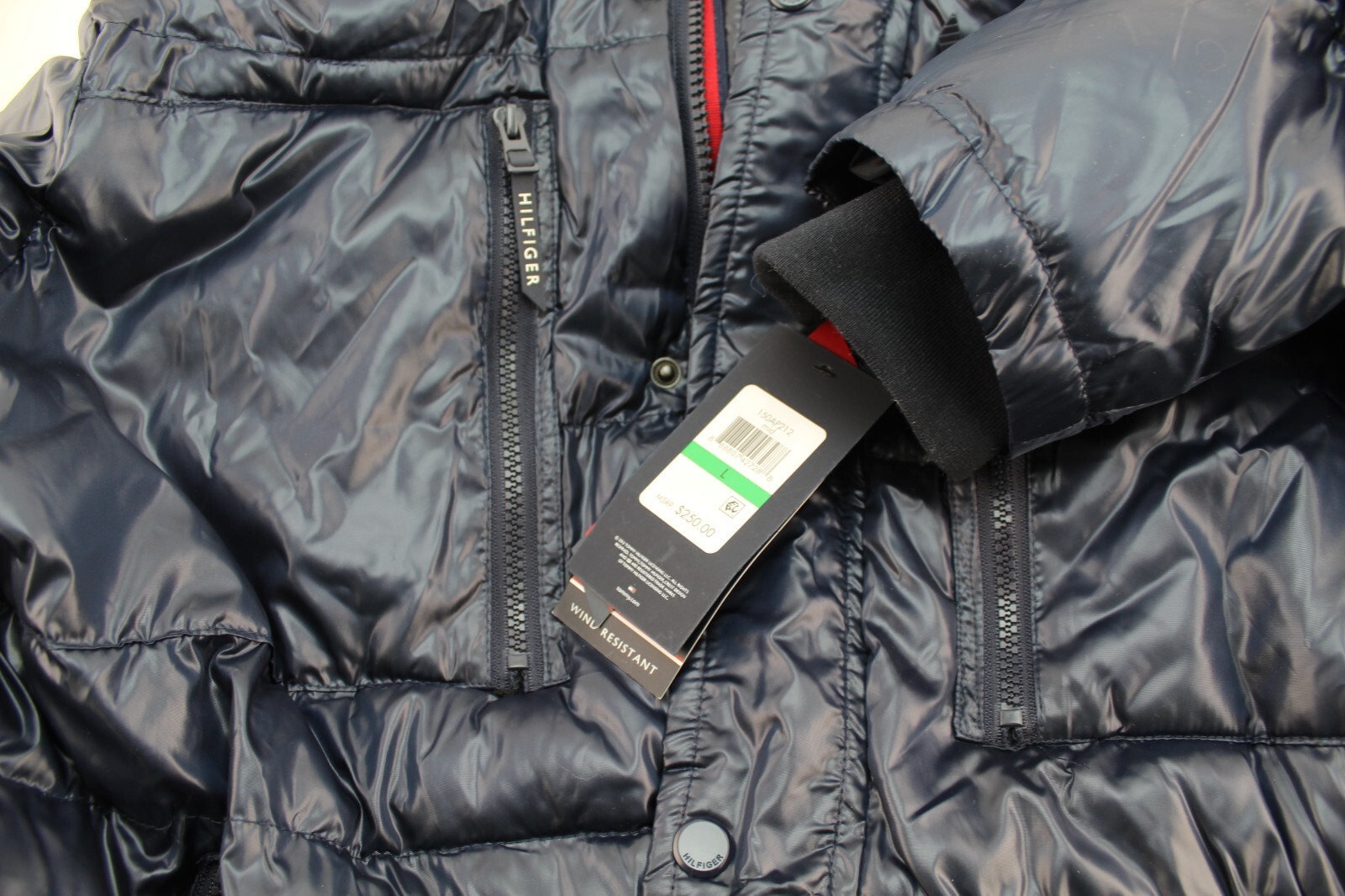 TOMMY HILFIGER  Size Large Navy Blue High Gloss Puffer Men's Jacket MSRP $250