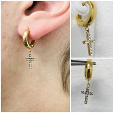 Aretes De Cruz Hombre Mujer Niñas Largos Moda, SS Cross Earring Men Women Kids .