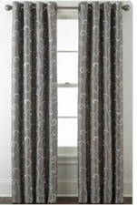 JCP HOME 50  X 95" PLAZA EMBROIDERY DRAPES GROMET BLACKOUT PANEL GRAY NEW