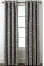 JCP HOME  50” X 95"  PLAZA EMBROIDERY DRAPES GROMET BLACKOUT PANEL  GRAY NEW