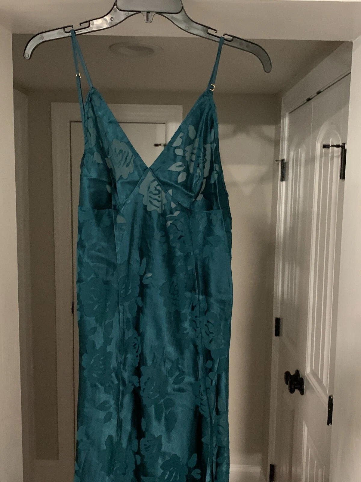 UNDERCOVER VICTORIAS SECRET The Slip Vestito Camicia da Notte Burnout M Lungo Verde Setoso Elegante