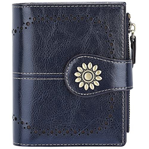 Petit portefeuille en cuir pour femme compact bloquant la RFID étui à cartes de crédit bleu - Photo 1/6