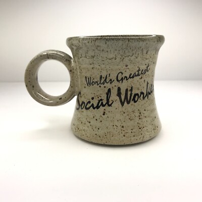 World's Greatest Social Worker Brown Coffee Mug Hand Made by Clay in Mind '78-81