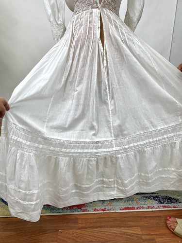 Antique Victorian Edwardian White Cotton Tea Dress Lace Floral Embroidery AS IS - Picture 14 of 17