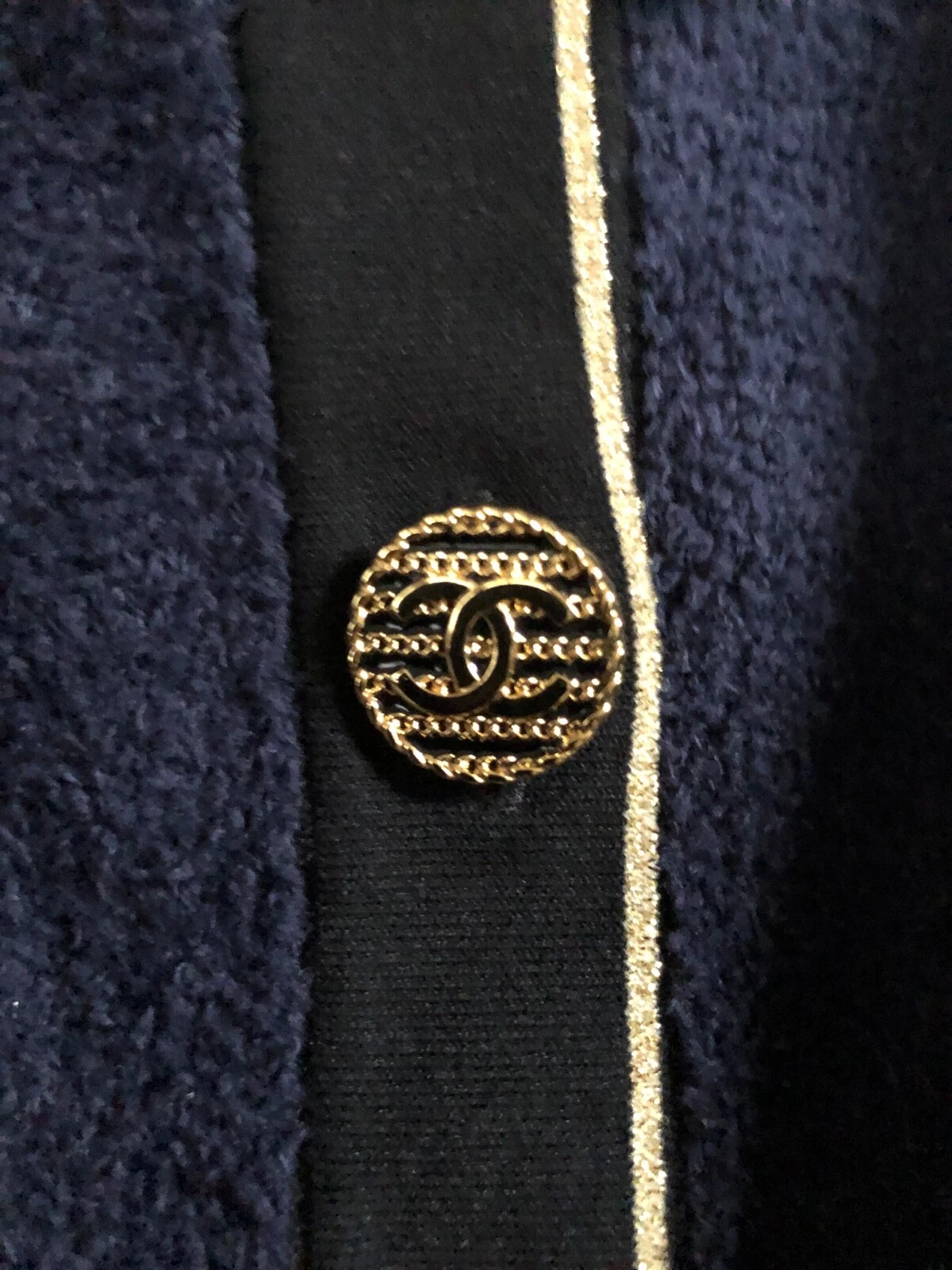 CHANEL 19C NUOVE ETICHETTE TWEED COTONE BLU GIACCA ORO CC BOTTONI FR40 FR38