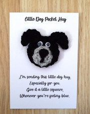 HANDMADE CROCHET LITTLE DOG POCKET HUG CARD FREEPOST * DOG LOVER *TOKEN* GIFT