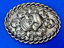 Skull Center Surrounded By Multiple Smaller Skulls Large Metal Belt Buckle