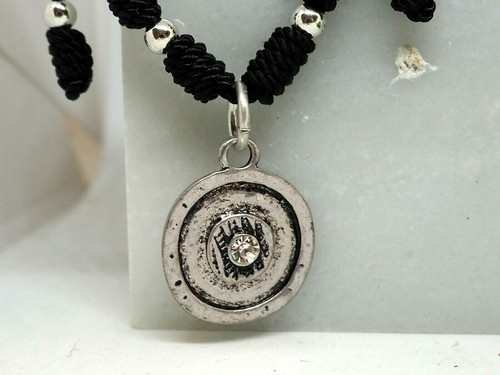 Bracelet " Medal With Cubic " IN Zamak Colour Silver IN Thread Black - Picture 3 of 8