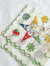 Vtg Masonic Order of Eastern Star O.E.S Handkerchief, Pressed  Clean, 1950  s