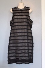 J Crew Black Tiered Fringe Fringey Lace Sheath Dress 10