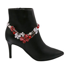 Women Silver Metal Chain Boot Bracelet Shoe Butterfly Charm Red Spring Summer