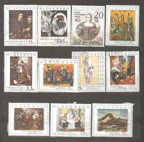 Slovakia: set of 11 used stamps, Art - paintings, 1994-2007, Mi#212-569