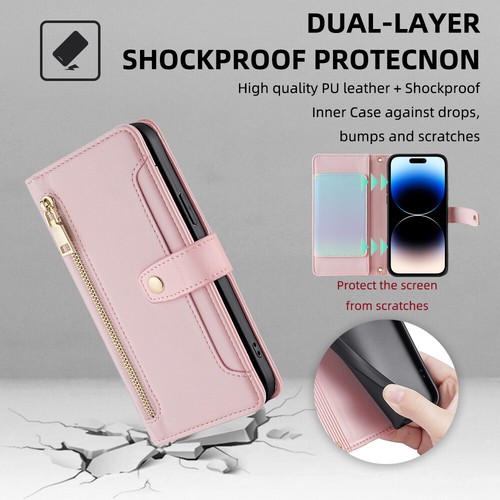 For iPhone 7/8/X/11/12/13/14/15 Zipper Wallet Magnetic Flip Stand Crossbody Case - Picture 62 of 80