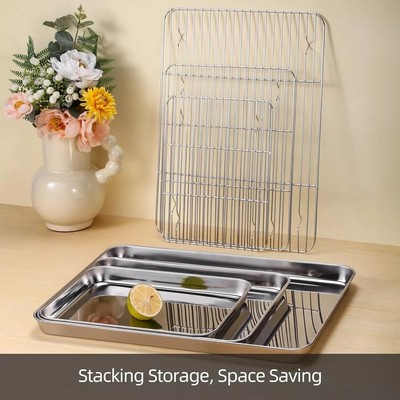 Baking Sheet With Cooling Rack Set, 3 Premium Stainless Steel Cookie She