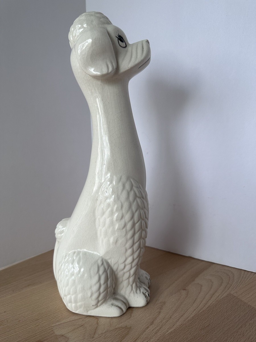 Vintage Ceramic Poodle Dog Japan White MCM 1950s Long Neck