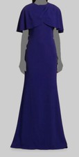 660 Teri Jon by Rickie Freeman Women's Blue Capelet Crepe Gown Dress Size 8