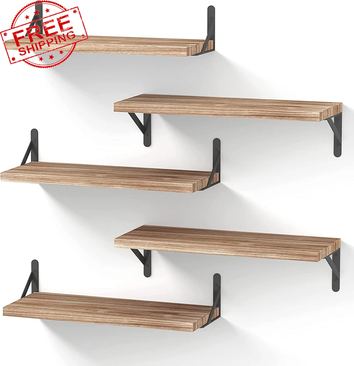 Floating Shelves Set of 5 Rustic Wood Wall Shelf Bedroom Decor Living  Kitchen