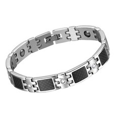 Mens 10MM Carbon Fiber Link Chain Stainless Steel Magnetic Power Energy Bracelet