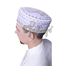 Exclusive Textured Full White and Gold Embroidered Sandal Kufi Rigid Crown Cap