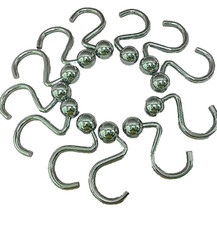 Set of 12 Heavy Metal Silver Round Ball Shower Curtain Hooks