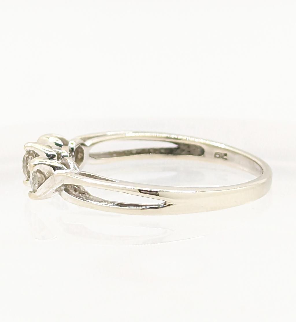 10K Solid White Gold Split Shank Three 3 Diamond … - image 5