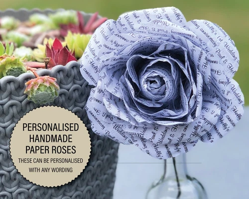 Personalised Paper Flower Rose Handmade wedding favour gift, 1st anniversary 086