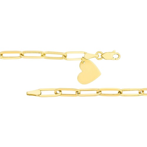 Heart Charm Bracelet 14K Real Gold 3.8mm Paperclip Link Chain Bracelet Women - Picture 5 of 6