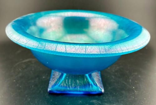 Vintage Blue Stretch Glass Compote Bowl - Picture 3 of 7
