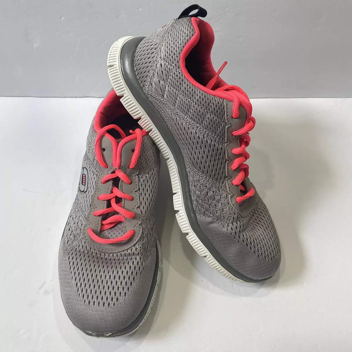 Skechers Skech Knit Womens Memory Foam Shoes Grey Pink Size 7.5 Flex Sole 12058