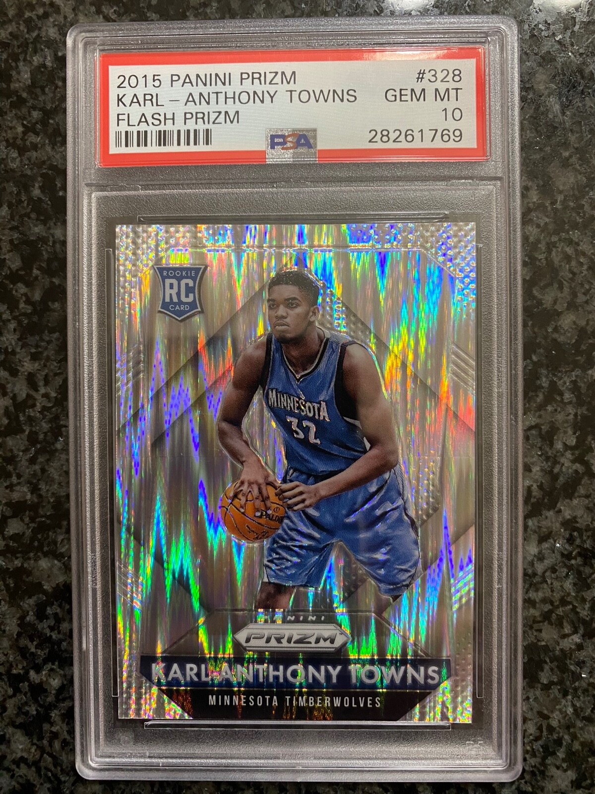 2015-16 Panini Prizm Karl-Anthony Towns FLASH PRIZM Rookie Rc PSA 10 POP 14