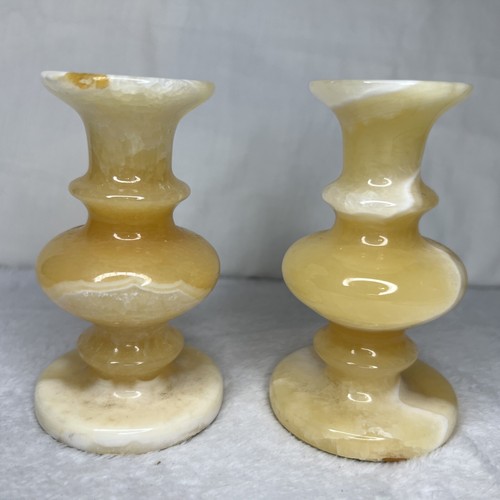 Vintage Onyx Stone Marble 4.5” Tall Hand Carved Candle Stick Holders