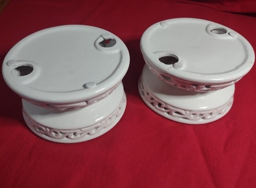 Set of Two Pierced White Lace Porcelain Candle Holders - Nice! - Picture 5 of 5