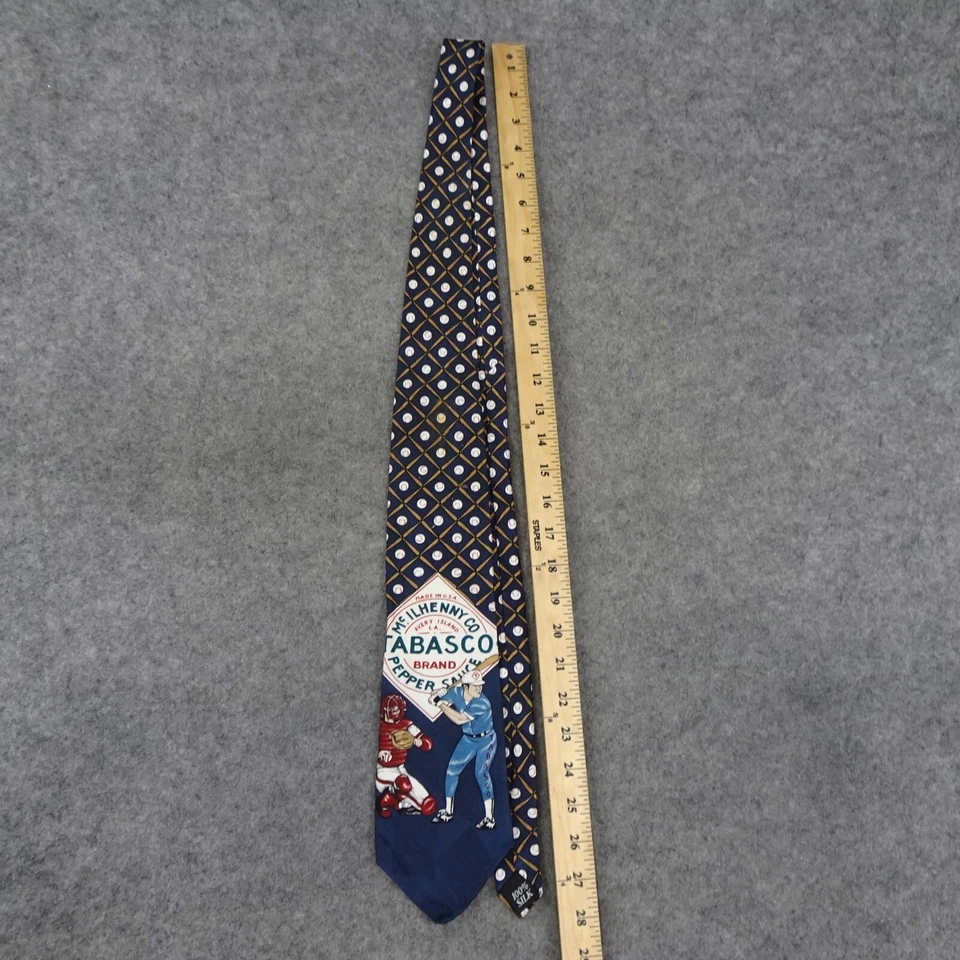 Corbata Tabasco Para Hombres Seda Azul Marino Clásica Roja Estampado Completo Béisbol Salsa Caliente Foto 4 de 4
