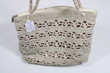 The Sak Crochet Hegel Stud Hobo Shoulder Bag Woven Braided Strap Cream Purse